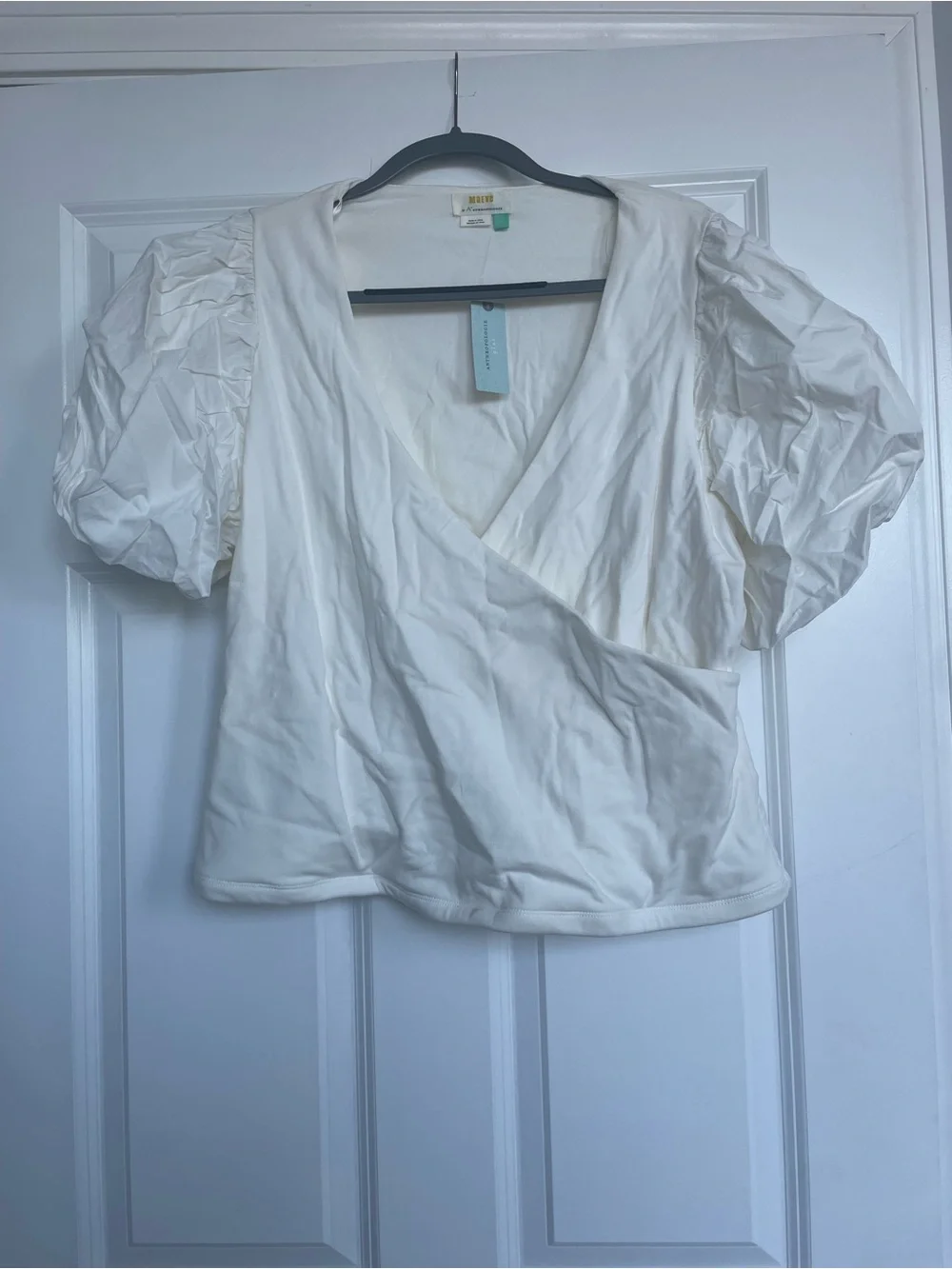 Anthropologie Cream Puff-Sleeve Wrap Blouse